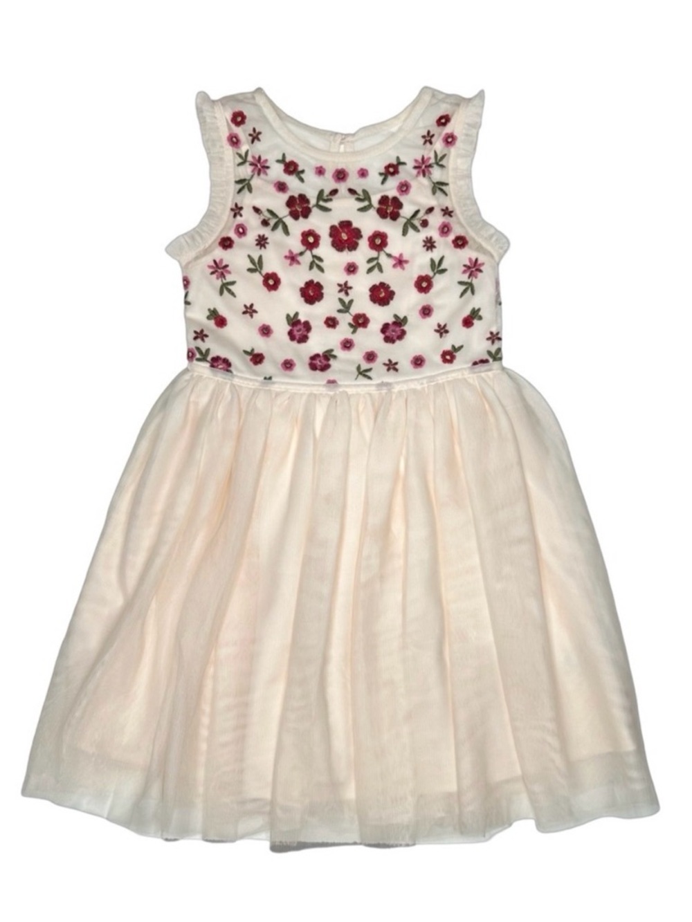 Cat & Jack Cream Dress with Pink & Burgundy Floral Embroidery